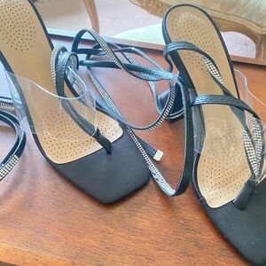 Fancy Black Heels with Rhinestone Straps